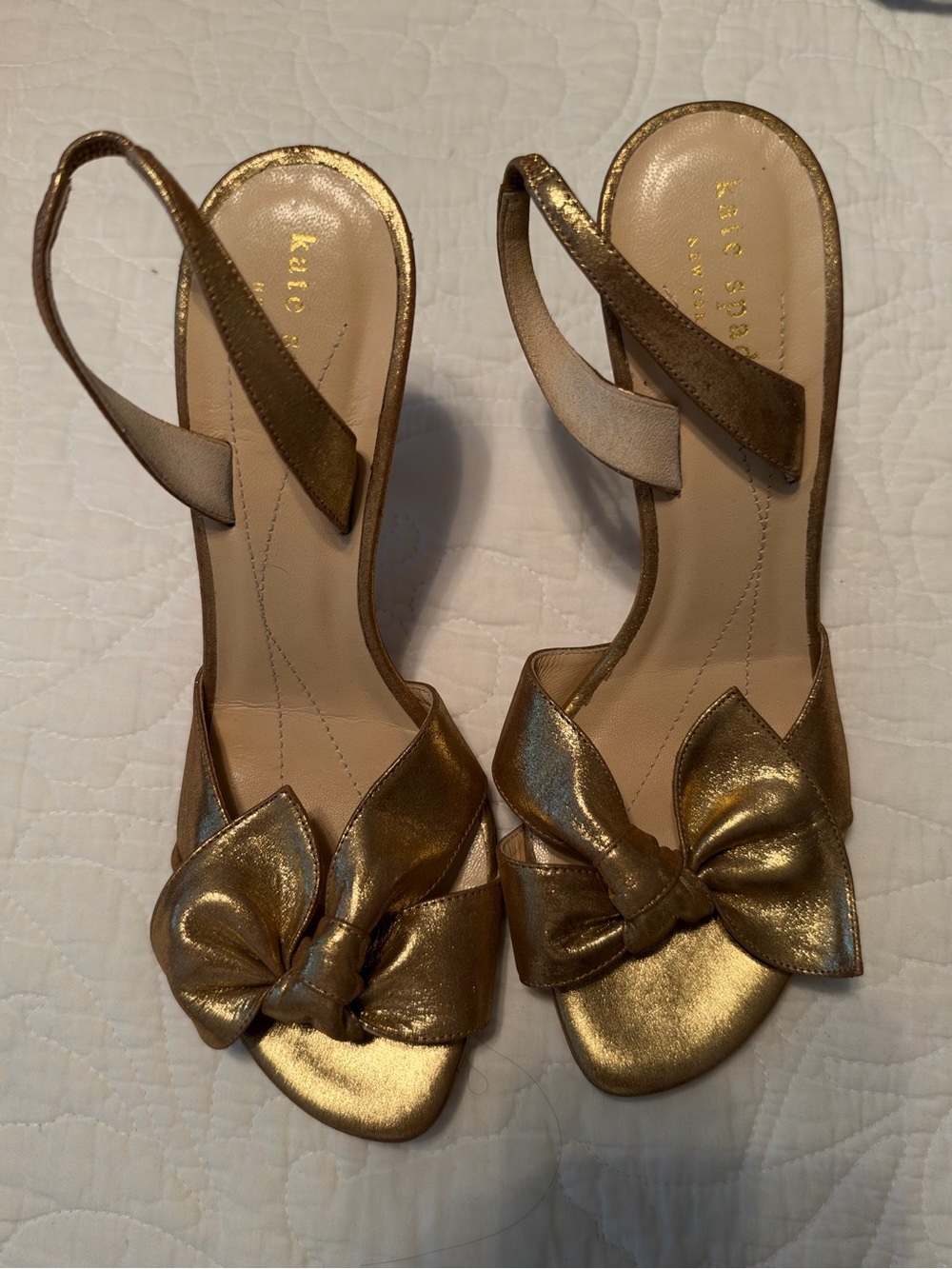kate spade Metallic Gold Bow Slingback Heels
